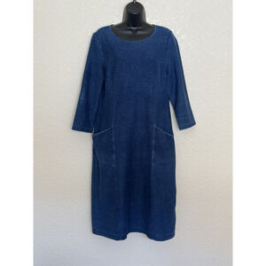 Boden Ponte Knit Midi Dress Indigo Denim Stretch Classic Preppy Coastal Chic 12P